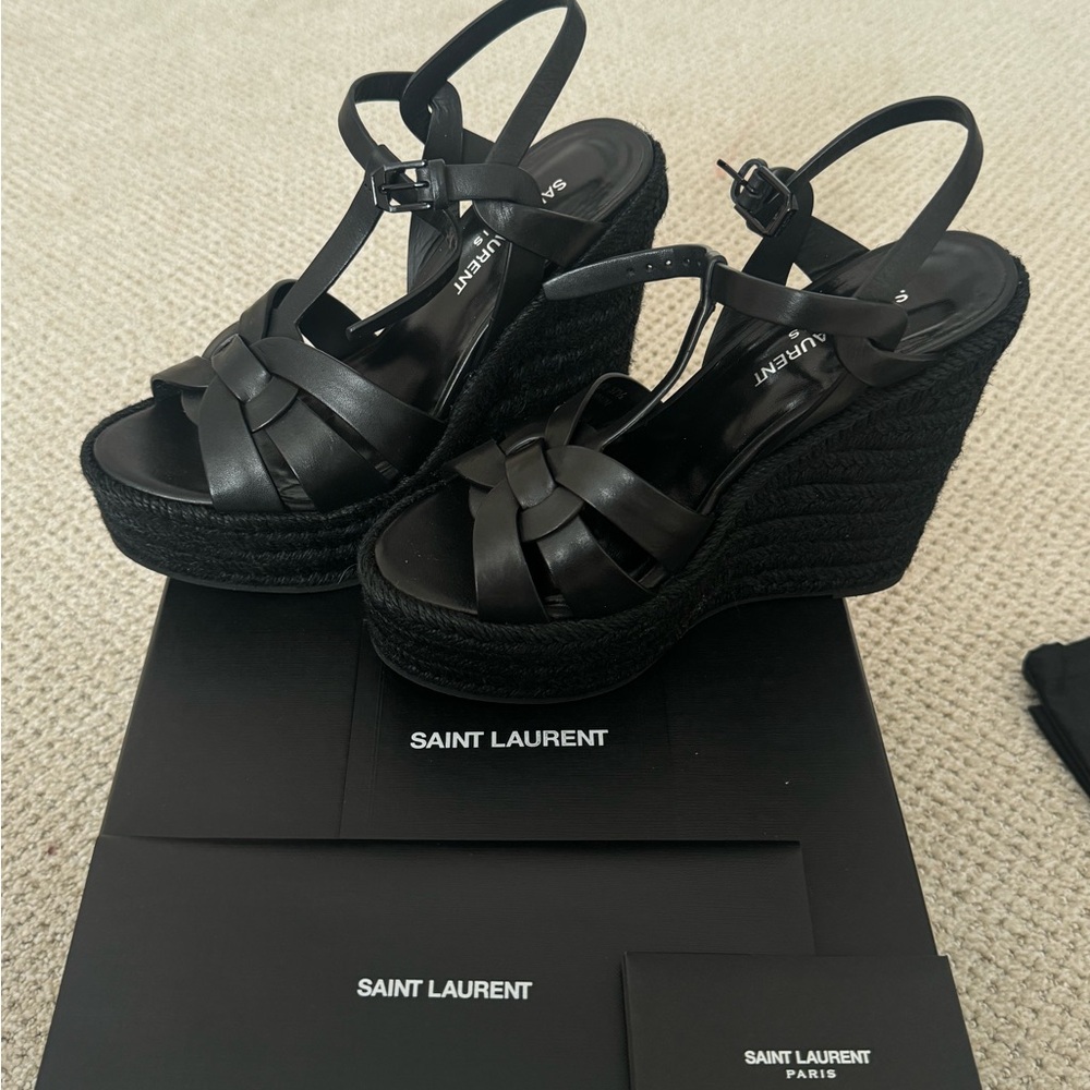 Saint Laurent Black Wedge Sandals